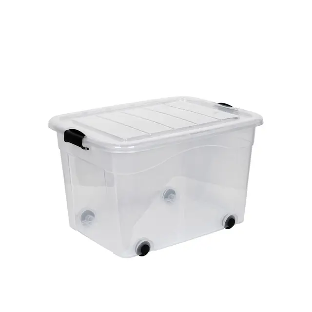 Kreher Aufbewahrungsboxen mit Deckel und Rollen. In Transparenter Ausführung aus robustem Kunststoff. In verschiedenen Größen (wählbar). (100 Liter)