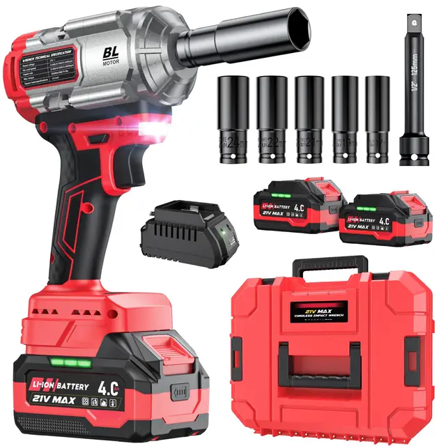 XIAZIR Akku Schlagschrauber 1200Nm, 21V 4.0Ah 2 Akkus & Schnellladegerät, 3 Gänge + LED-Licht, inkl. 5 Stecknüsse + Verlängerung + Koffer, für Auto, Baustelle & Heimwerken