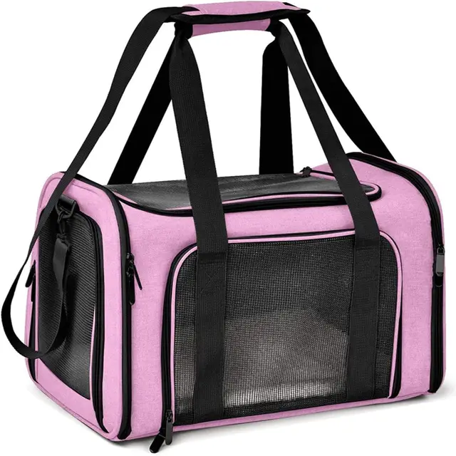 Transporttasche für Katze Hund, Hundetransportbox, Faltbare Katzentransportbox, tragbar, 5kg Katzen Hunde Tragebox, für mittelgroße Hunde, Katze (M, Rosa)