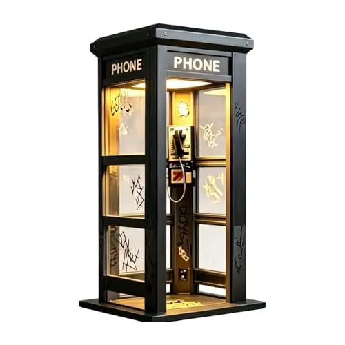 Vintage-Telefonzellen-Ambientelampe, Retro hohe Telefonzellen-Tischlampe mit warmem LED-Licht, klassisches Mini-Telefonzellen-Akzentlicht für Schlafzimmer, Zuhause, Büro, Arbeitszimmer und