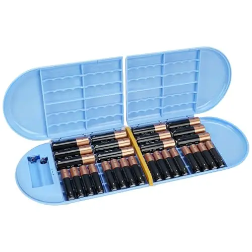 Linkidea Batterie-Aufbewahrungskoffer, Halterbox mit Strommengenerkennung, tragbarer Batterie-Organizer-Aufbewahrungskoffer, Batteriehalter-Organizer-Aufbewahrungsbox für 12 AA, 12 AAA, Knopf (Blau)