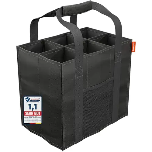 ATHLON TOOLS Flaschenträger 6 Flaschen je 1,5L – Faltbare, Wasserabweisende Einkaufstasche mit Trennwänden und Griffen – Flaschentasche für Wasser, Wein & Bier – Schwarz