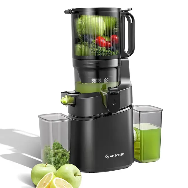 AMZCHEF 250W Automatischer All-In-One Entsafter, 145MM Öffnung und 1,8L Kaltpresse für Gemüse und Obst, Entsafter Slow Juicer Testsieger mit Dreifachem Filter - Schwarz
