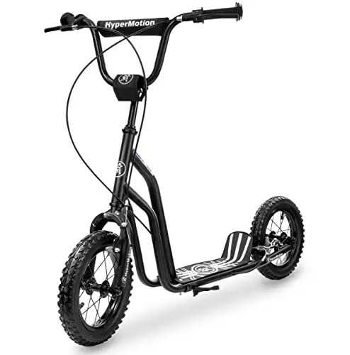 HyperMotion Tretroller Viva 12 bis 50 kg, Tretroller mit Ständer, Rahmen aus massivem Stahl, 2 Bremsen, höhenverstellbar, 78 bis 85 cm, aufblasbare Räder, 30 cm