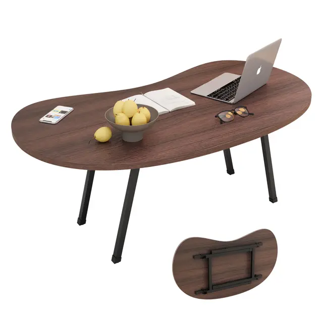 Ovaler Couchtisch Klappbarer Tisch Wohnzimmertisch Klein Holz,Beistelltisch Couch, Bodentisch Klappbar für Wohnzimmer, Schlafzimmer,Walnuss