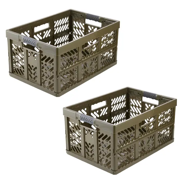keeeper ben 2x Stabile Profi-Klappbox mit Soft-Touch Griffen, 45 l, Bis 50 kg Tragkraft, Robust und leicht, 54 x 37 x 28 cm, Olivgrün (Olive)
