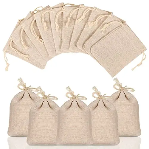 ALTcompluser 24 Stück Jutesäckchen Klein Jutebeutel 7 x 9 cm Leinensäckchen Sackleinen Taschen mit Kordelzug Jutesack Geschenksäckchen Geschenktüten für Hochzeit, Party, Schmuck