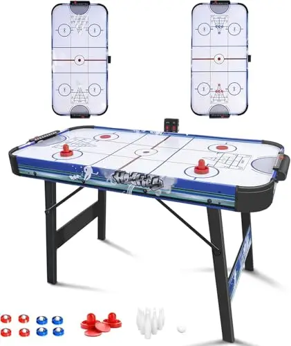 Klappbarer Airhockey Tisch 122cm mit Luftkissen-Effekt - 3-in-1 Spiel für Familie: Hockey, Bowling, Shuffleboard - Scoreboard, 2 Pucks + Schläger - Zuhause Freizeit Geschenk