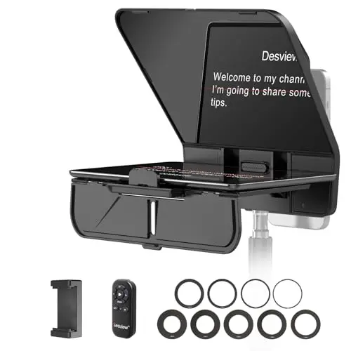 Desview T5 Teleprompter für Smartphone Tablet DSLR-Kamera mit Bluetooth-Fernbedienung & APP, bis 11 Zoll, Kompatibel mit iPhone Android Kamera Live-Streaming Videoaufnahme